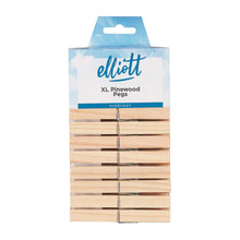 Load image into Gallery viewer, A packet of Elliott beech wooden pegs, with a classic sprung design, suitable for hanging laundry or closing kitchen packages.