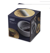 Load image into Gallery viewer, Box packaging of a Granite Pestle and Mortar with bamboo lid by Joseph Joseph on a white background