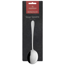 Load image into Gallery viewer, Packaged cutlery set, of two soup spoons, with the Grunwerg brand visible on the packaging.