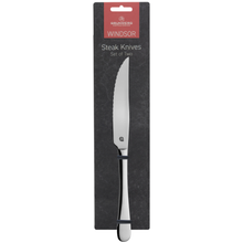 Load image into Gallery viewer, Packaged cutlery set, of two steak knives, with the Grunwerg brand visible on the packaging.