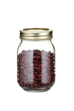 Load image into Gallery viewer, Glass jar with a gold lid filled with red beans on a white background