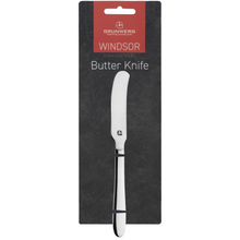 Load image into Gallery viewer, Packaged cutlery set, of a single butter knife, with the Grunwerg brand visible on the packaging.