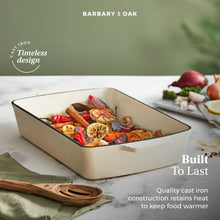Load image into Gallery viewer, A cream roasting tray on kitchen counter containing food.
