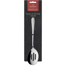 Load image into Gallery viewer, Packaged cutlery set, of a single slotted serving spoon, with the Grunwerg brand visible on the packaging.