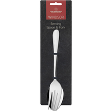 Load image into Gallery viewer, Packaged cutlery set, of a serving spoon and fork, with the Grunwerg brand visible on the packaging.