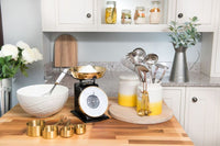 Kitchen Pantry Collection with Ceramic and Metal with Brass and Yellow Details