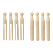 Load image into Gallery viewer, A set of Elliott beech wooden dolly pegs, with a classic design, suitable for hanging laundry or closing kitchen packages.