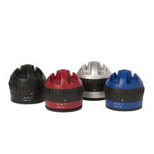 Load image into Gallery viewer, A collection of four 2-in-1 knife sharpeners in black, red, silver, and blue colors, arranged side by side.