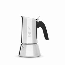 Load image into Gallery viewer, Stainless steel espresso maker with black handle on a white background
