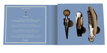Load image into Gallery viewer, Set of three wine serving items on a blue background with text
