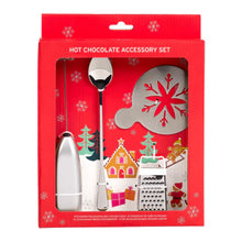 Load image into Gallery viewer, Hot chocolate accessory set with spoon, ladle, and snowflake-shaped mold in a decorative box.
