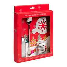 Load image into Gallery viewer, Hot chocolate accessory set in a red box with Christmas-themed design
