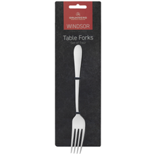 Load image into Gallery viewer, Packaged cutlery set, of four dinner forks, with the Grunwerg brand visible on the packaging.
