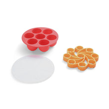 Load image into Gallery viewer, Red silicone mold with six compartments and an orange flower-shaped trivet on a white background
