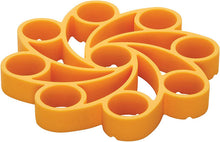 Load image into Gallery viewer, Orange silicone trivet with a unique spiral design on a white background
