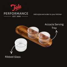 Load image into Gallery viewer, Tala Performance Accacia Serving Tray with ribbed glass on a black background
