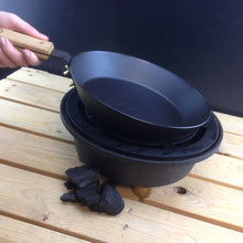 Load image into Gallery viewer, Spun Iron Glamping Pan /Oak Handle
