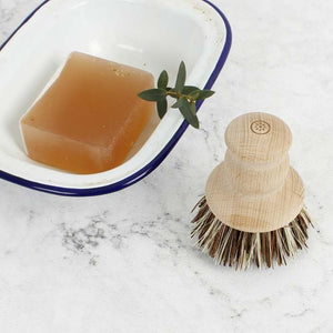 Wooden Pot Brush with Stiff Plant Fibres