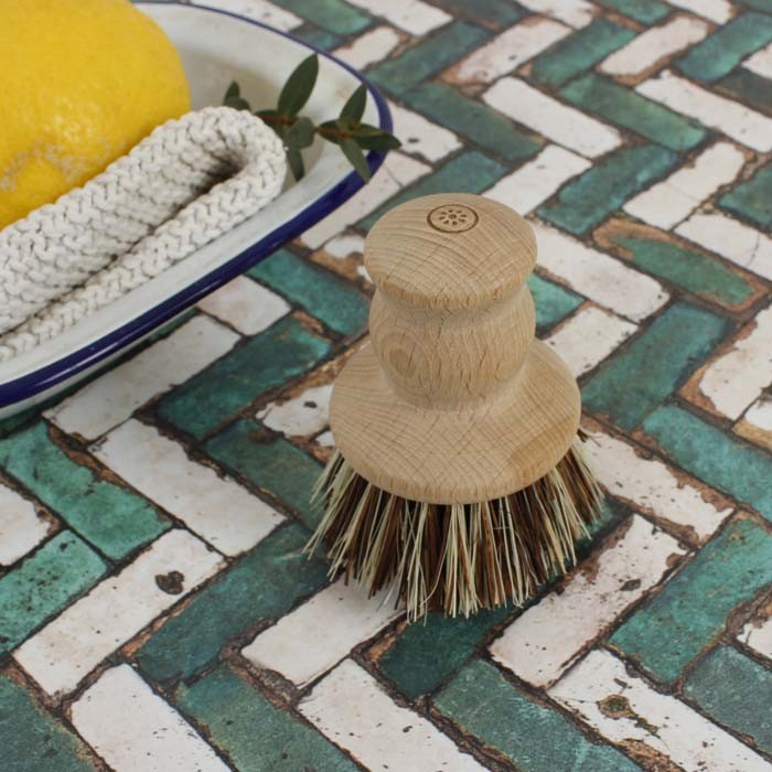 Wooden Pot Brush with Stiff Plant Fibres